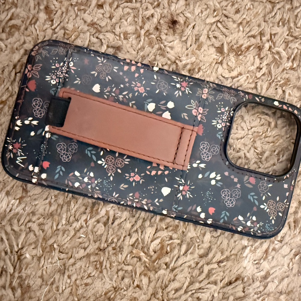 Elegant Floral Phone Case with Stand - Black and Brown
